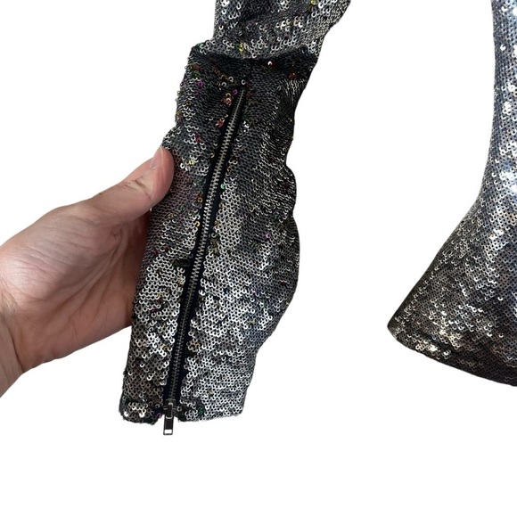 MAJE Loinita Argent Metallic Sequined One Shoulder Top - Picture 8 of 13